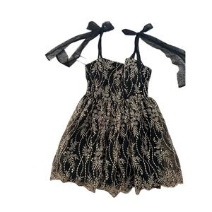 BNWT Jun & Ivy Black and Gold Embrodered Mini Dress, Large